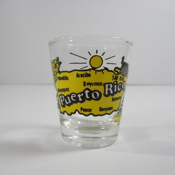 Puerto Rico shot glass Island and Cities clear and yellow - Picture 3 of 4